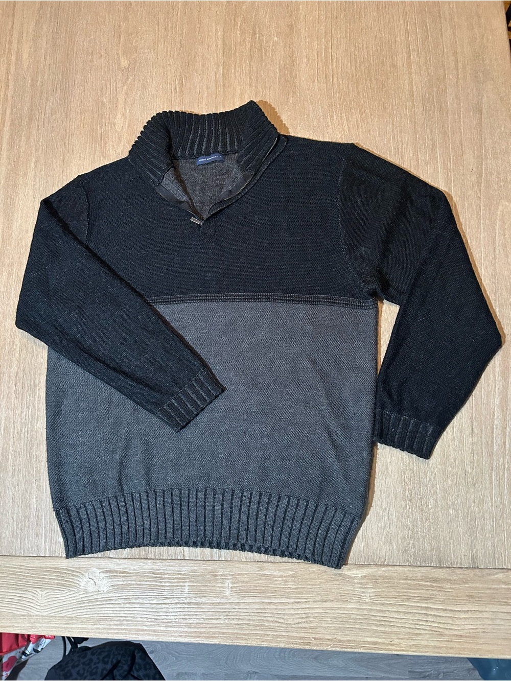 Adolfo Dominguez Mens Colorblock Quarter Zip Mock Neck Sweater Gray Black L/6